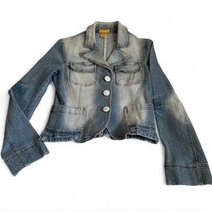 Vintage y2k Denim Faded Blazer Jacket with Floral Buttons ✨